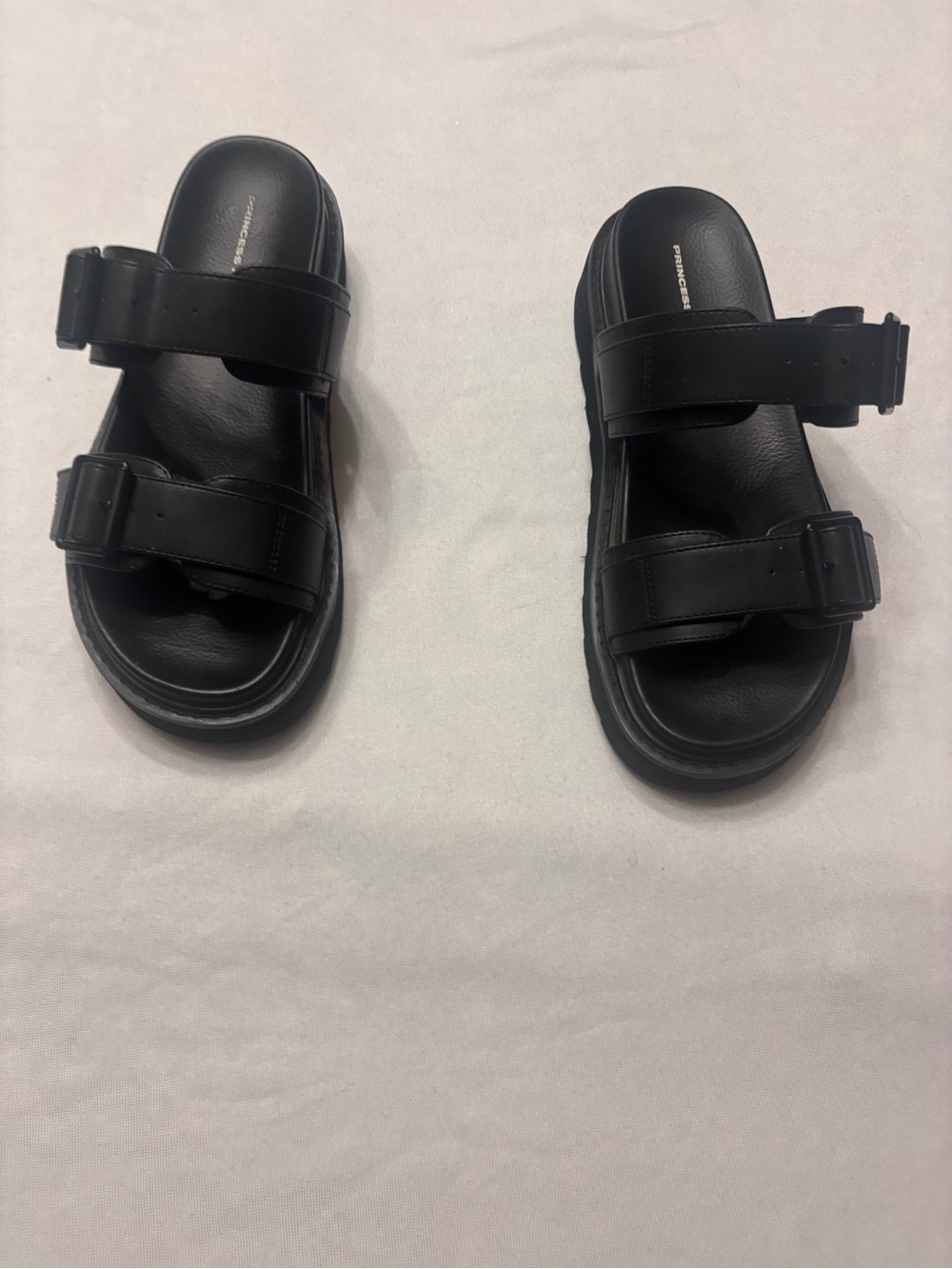 Princess Polly Black Double Strap Platform Slide Sandals Size 8
